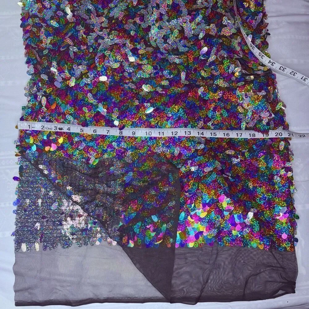 Holographic Teardrop Sequin Fabric Panel 54” x 40” Black Mesh Backdrop